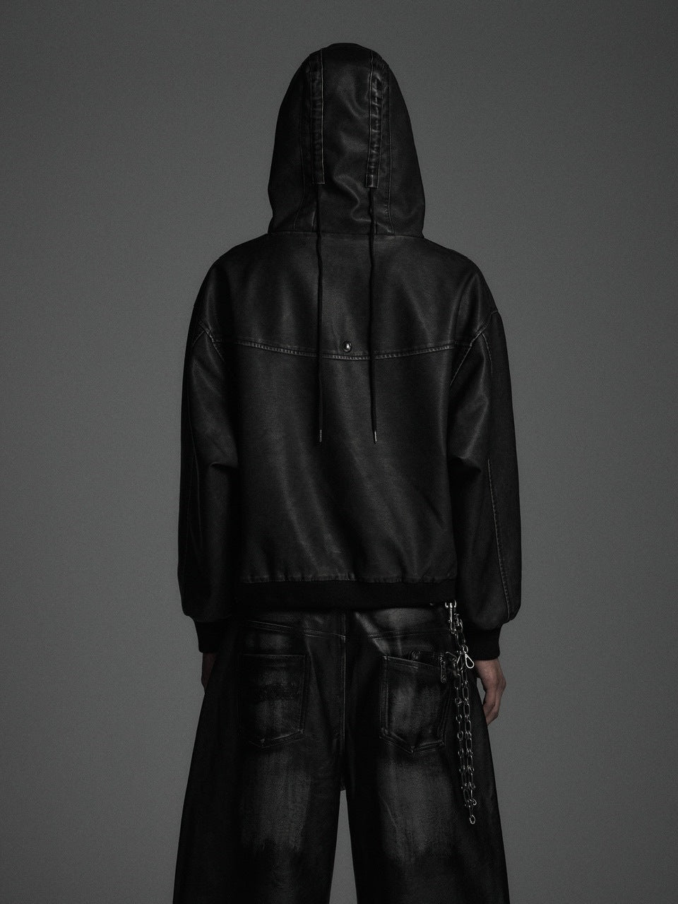 【Rosen Kreuz】VINTAGE LEATHER SHIRRING HOODIE