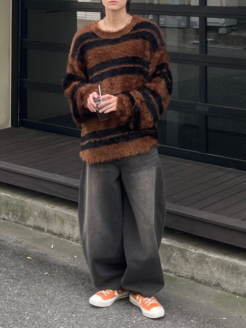 受注制【Chikashitsu +】hairy border knit (3color) / 【チカシツプラス】ヘイリーボーダーニット