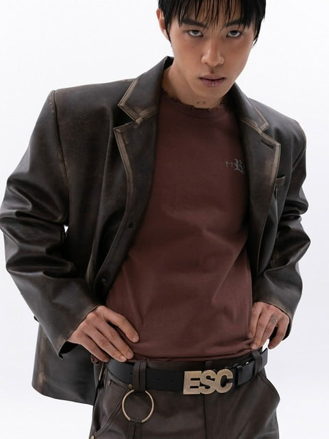 【ESC STUDIO】washing leather 4 buttons blazer