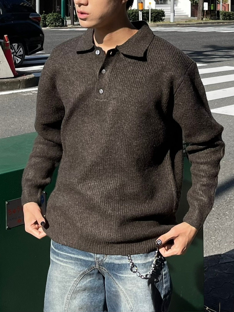 受注制【Chikashitsu +】wool touch lib knit polo (4color) / 【チカシツプラス】ウールタッチリブ長袖ニット