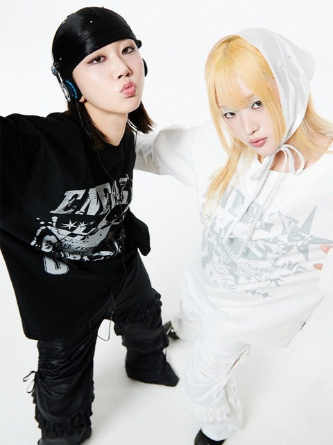 【HOLY NUMBER 7】Oversized Dynamic 07 Star Graphic Long Sleeve T-Shirt