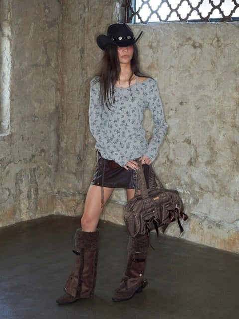 【NOT KNOWING】ROSE HALTER STRAP TOP / 【ノットノーイング】ローズホルターネックストラップ長袖トップス