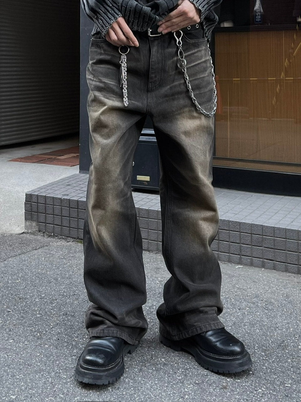 受注制【Chikashitsu +】phantom flare denim pants (2color) / 【チカシツプラス】フレアデニムパンツ