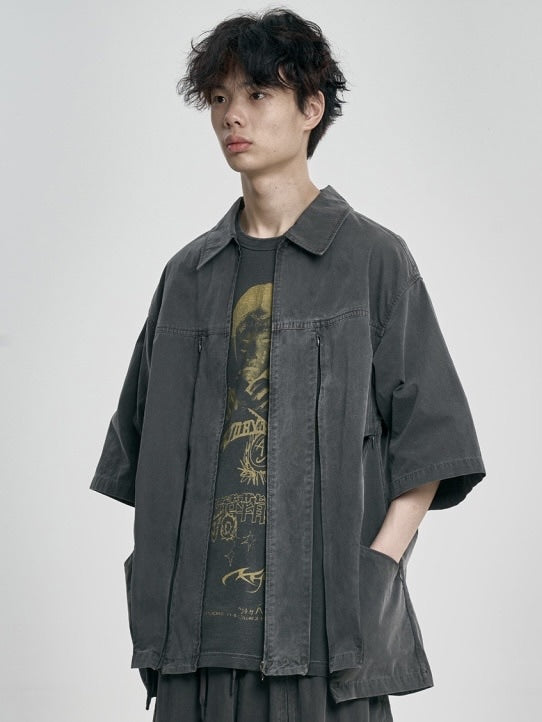 【AJOBYAJO】Paneled Zip-Up Shirt