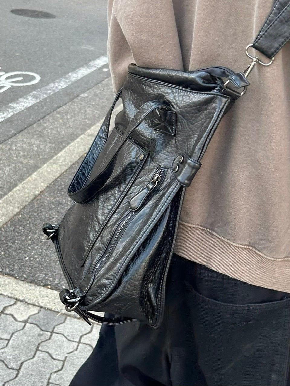 受注制【Chikashitsu +】antique like eco leather tote bag / 【チカシツプラス】アンティーク風エコレザートートバッグ