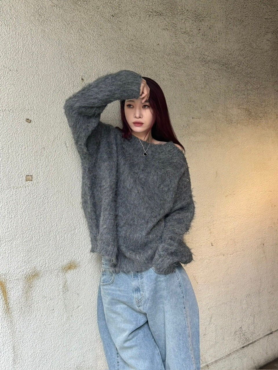 【Chikashitsu +】half off shoulder button knit (3color)