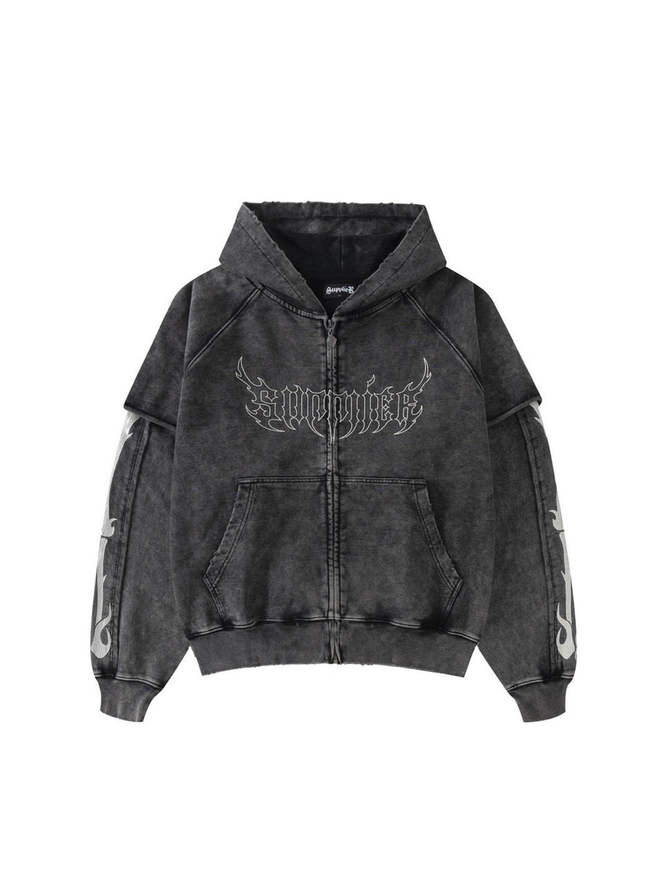 SUPPLIER】Fire Bones Layered Sleeve Zip Hoodie – PRESSING WEB SHOP