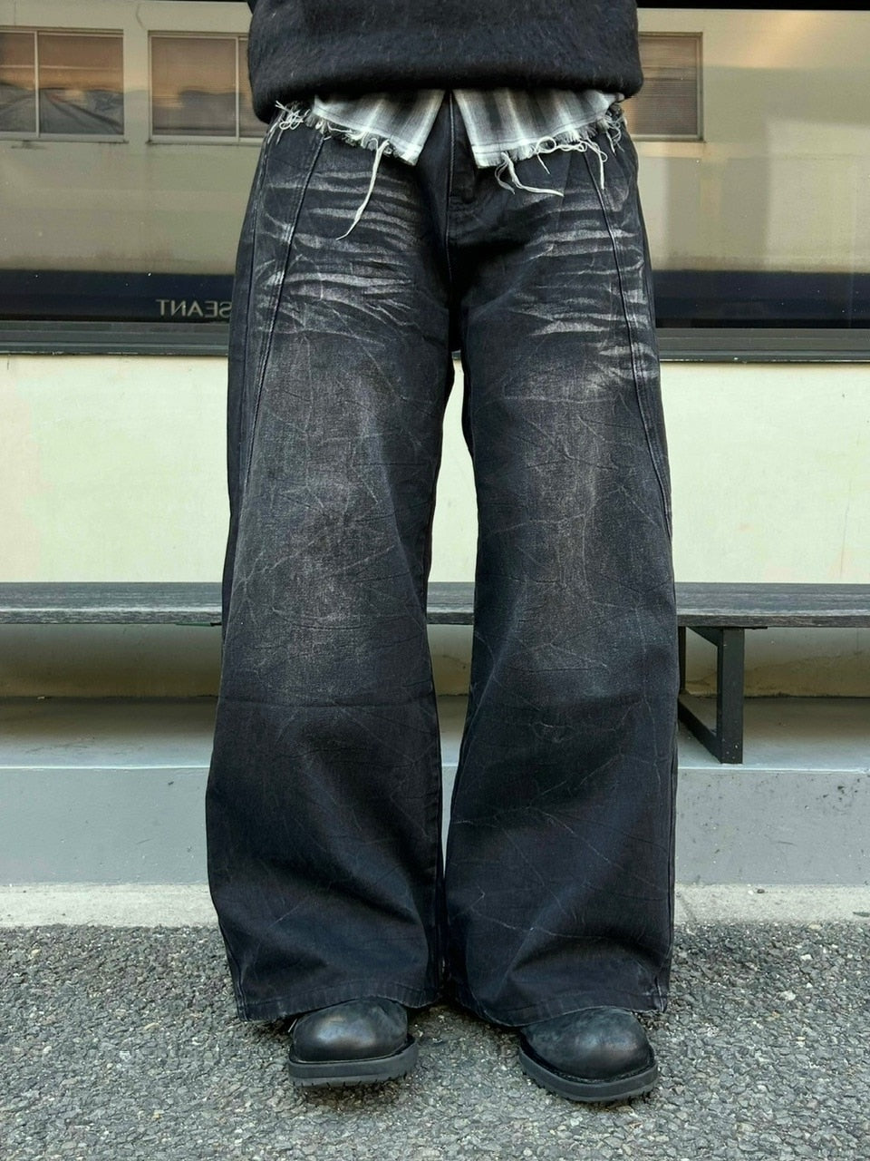 受注制【Chikashitsu +】curve stitch wide denim pants / 【チカシツプラス】カーブステッチワイドデニムパンツ
