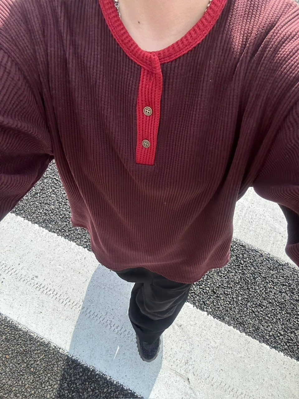 受注制【youll】henry neck waffle long tee (2color)