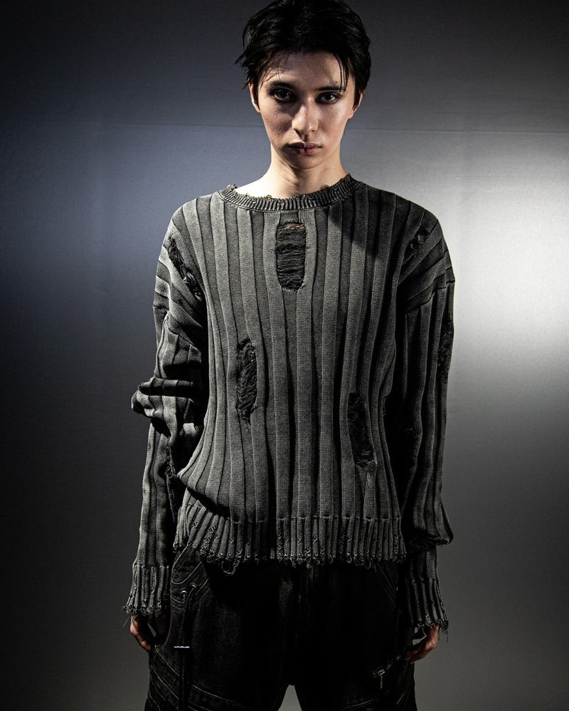【DIG YOUR OWN GRAVE】PIGMENT DAMAGE KNIT / 【ディグユアオウングレイブ】ピグメントダメージ長袖ニット