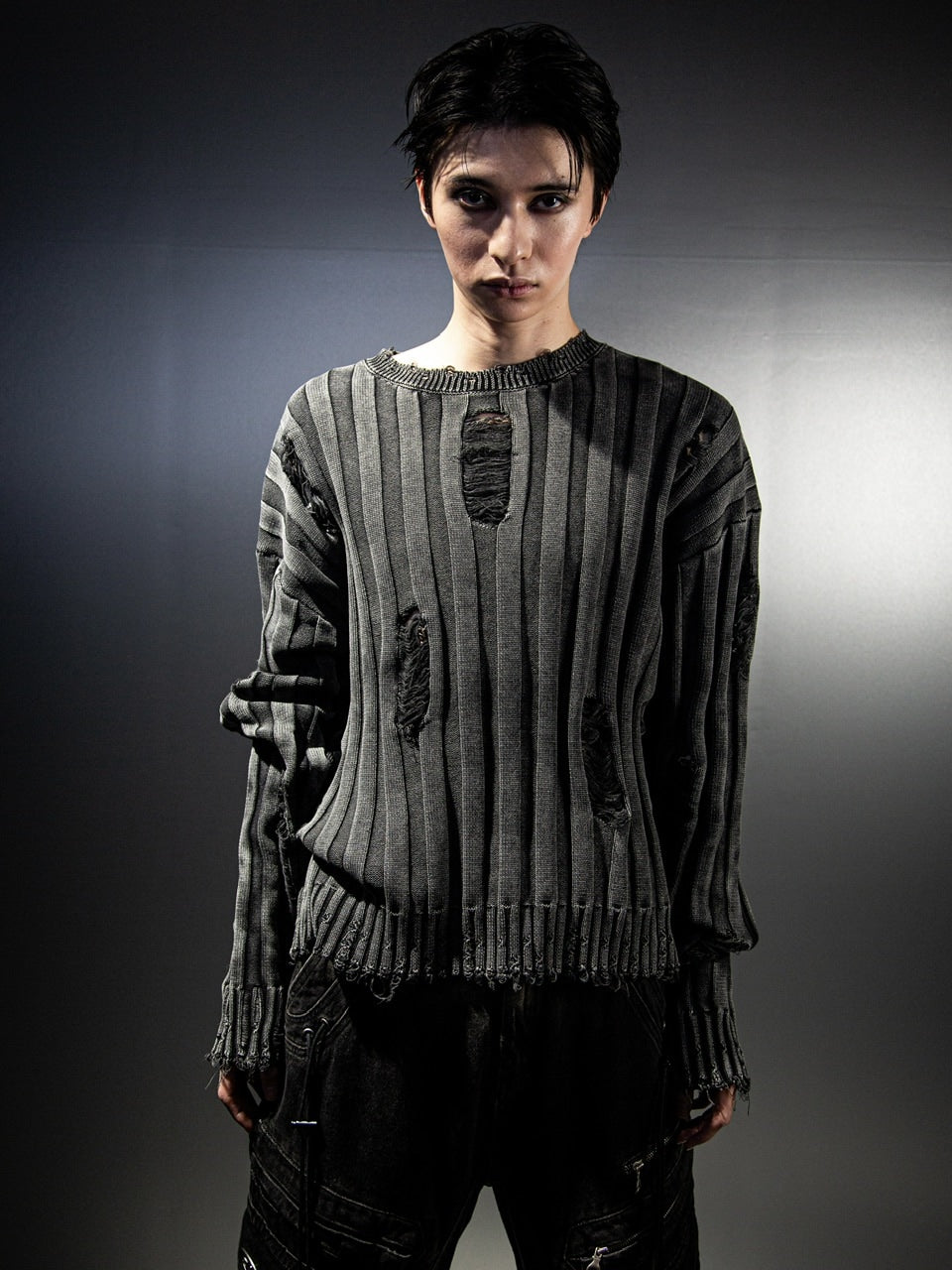 【DIG YOUR OWN GRAVE】PIGMENT DAMAGE KNIT / 【ディグユアオウングレイブ】ピグメントダメージ長袖ニット