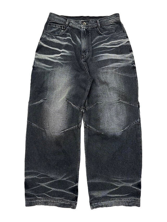 【BLR BLUER】EMBOSSED WAVE WASHING WIDE DENIM PANTS