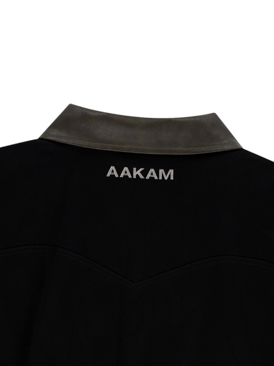 【AAKAM】Contrast Leather Work Jacket