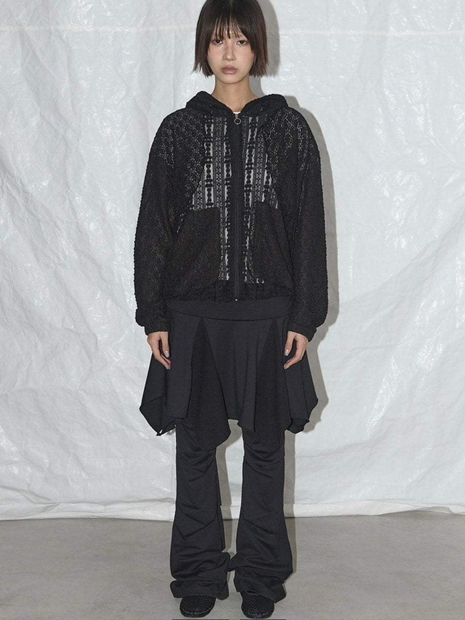 【FANCY CLUB】PLUMPY LACE LINE HOOD ZIP-UP / 【ファンシークラブ】レースメッシュジップアップパーカー