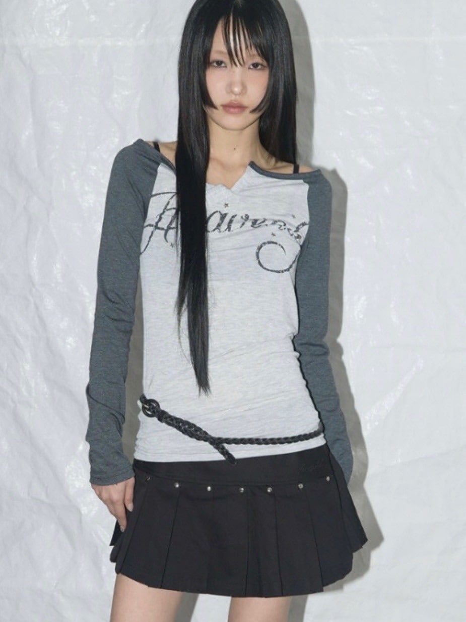 【FANCY CLUB】HEAVENLY OFF-SHOULDER LONG SLEEVE / 【ファンシークラブ】オフショルダーレタリングプリント長袖Tシャツ