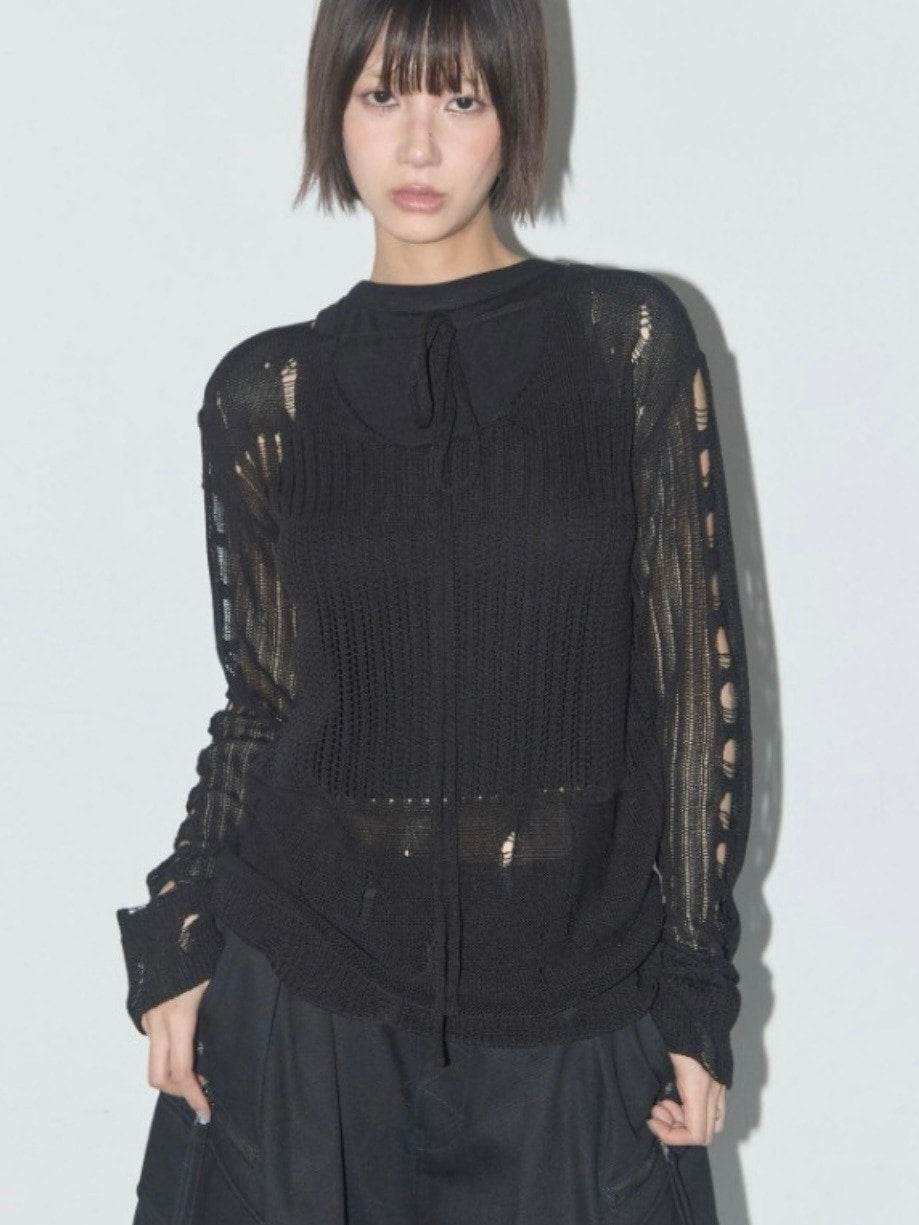 【FANCY CLUB】2-WAY DAMAGE KNIT LONG SLEEVE / 【ファンシークラブ】ダメージルーズニット