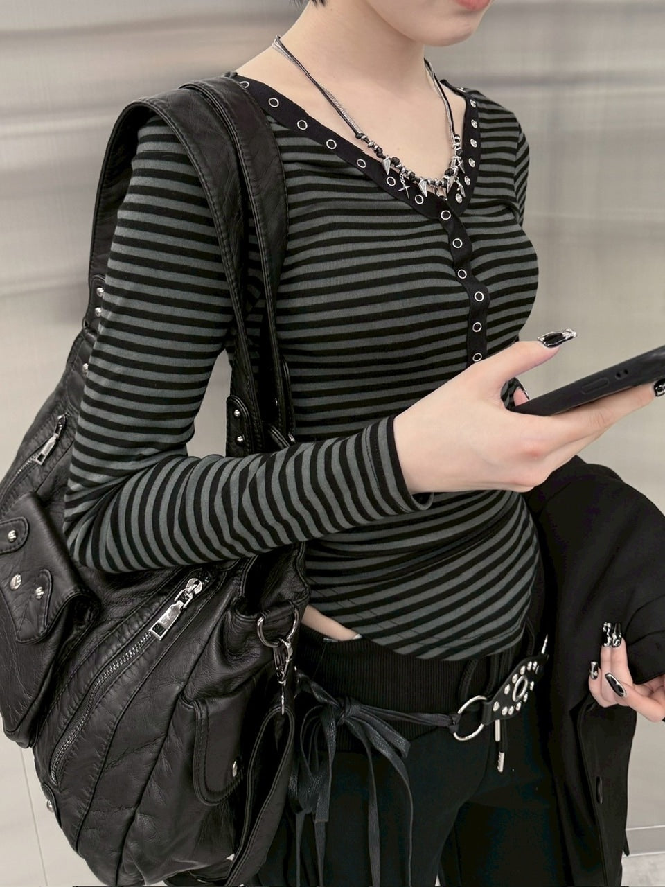 受注制【nmtc +】border snap long sleeve (2color)