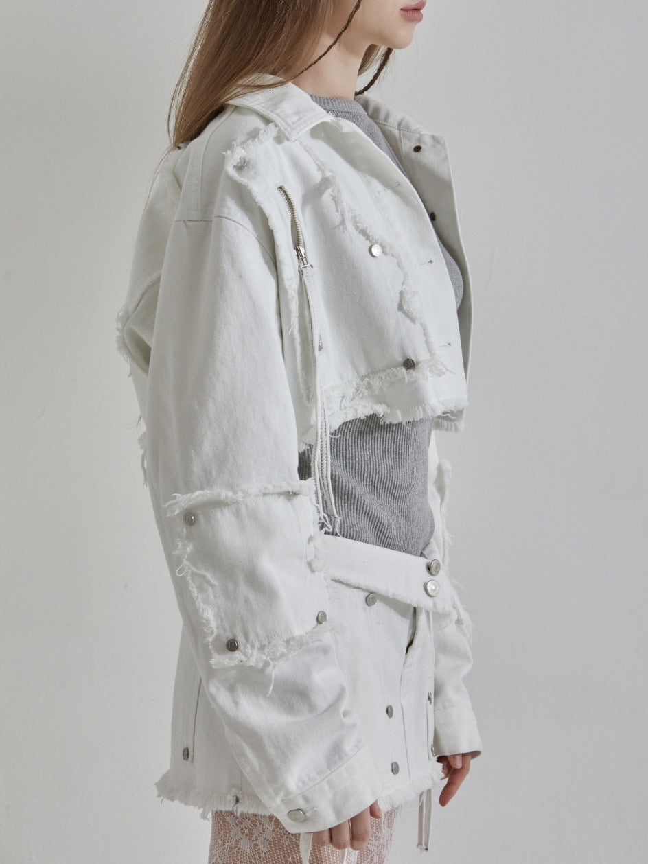 【GATELESS】RIVET FRINGE DENIM MINI SKIRT