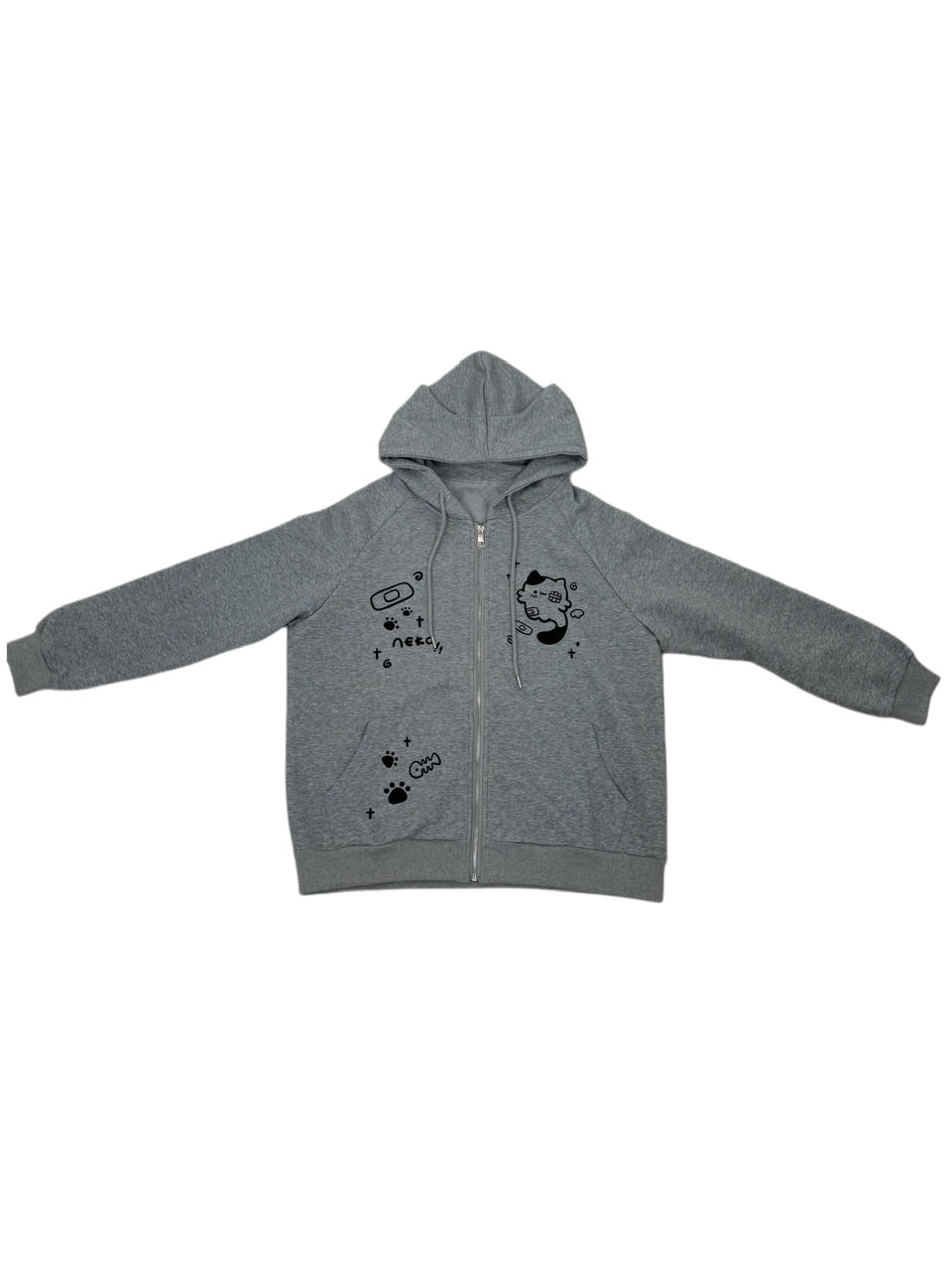 国際配送【Nerd out XU】neko!! Zip hoodie (2color) / 【ナードアウトエックスユー】キャットプリント猫耳ジップフーディ