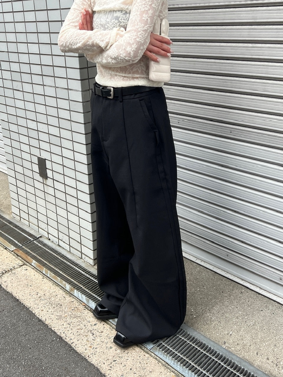受注制【Chikashitsu +】side design wide slacks (2color)