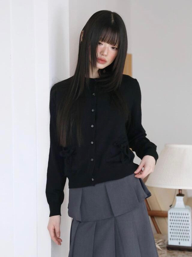 【Uglyshadow】KNIT RIBBON CARDIGAN