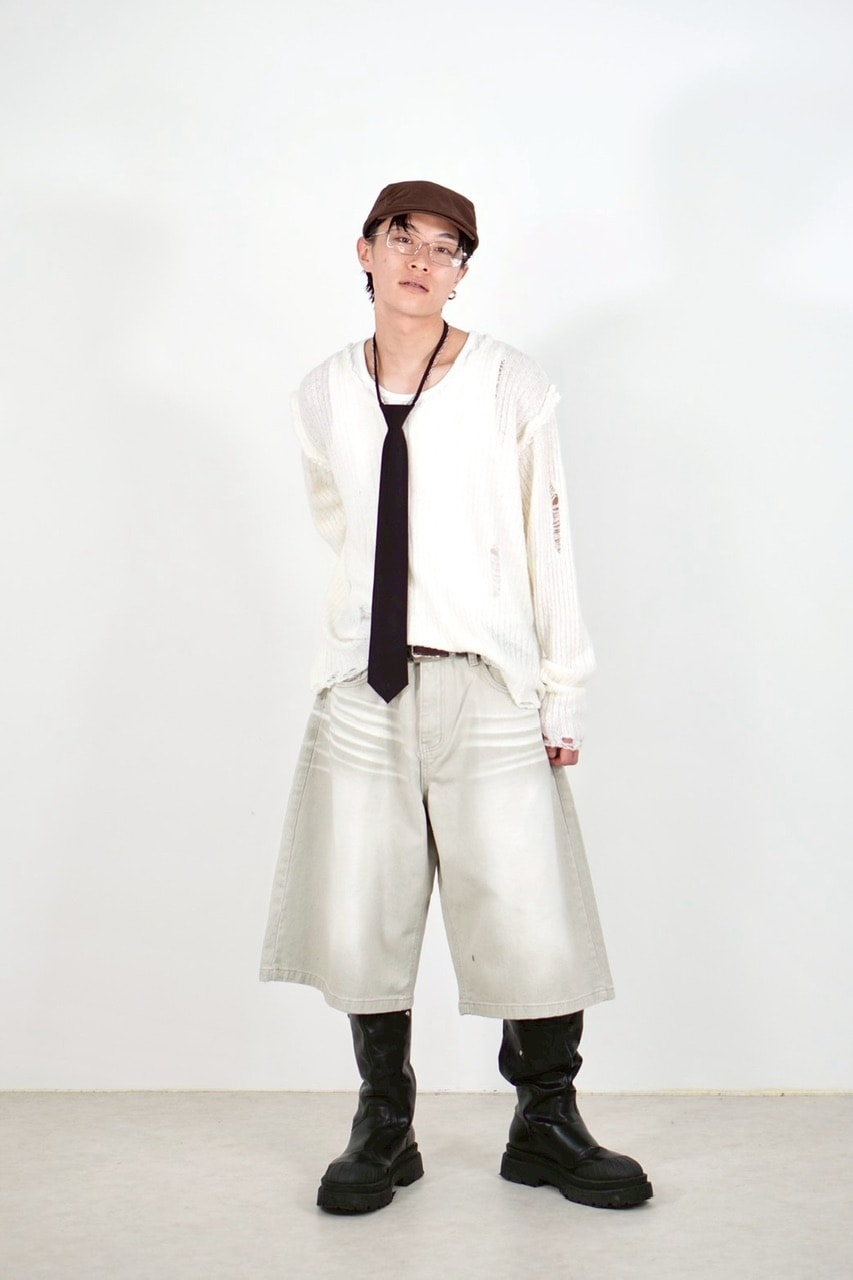 【Chikashitsu +】damage reverse v neck knit (3color) / 【チカシツプラス】リバースVネックダメージニット