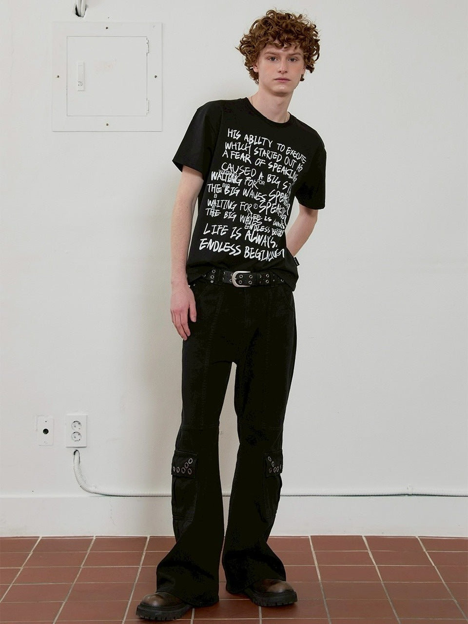 【ESC STUDIO】eyelet denim bootcut pants / 【イーエスシースタジオ】アイレットブーツカットデニムパンツ