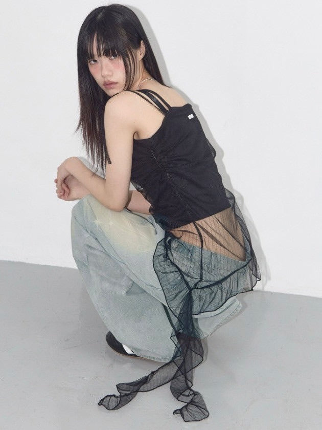 【FANCY CLUB】LACE SHIRRING LAYERED DRESS