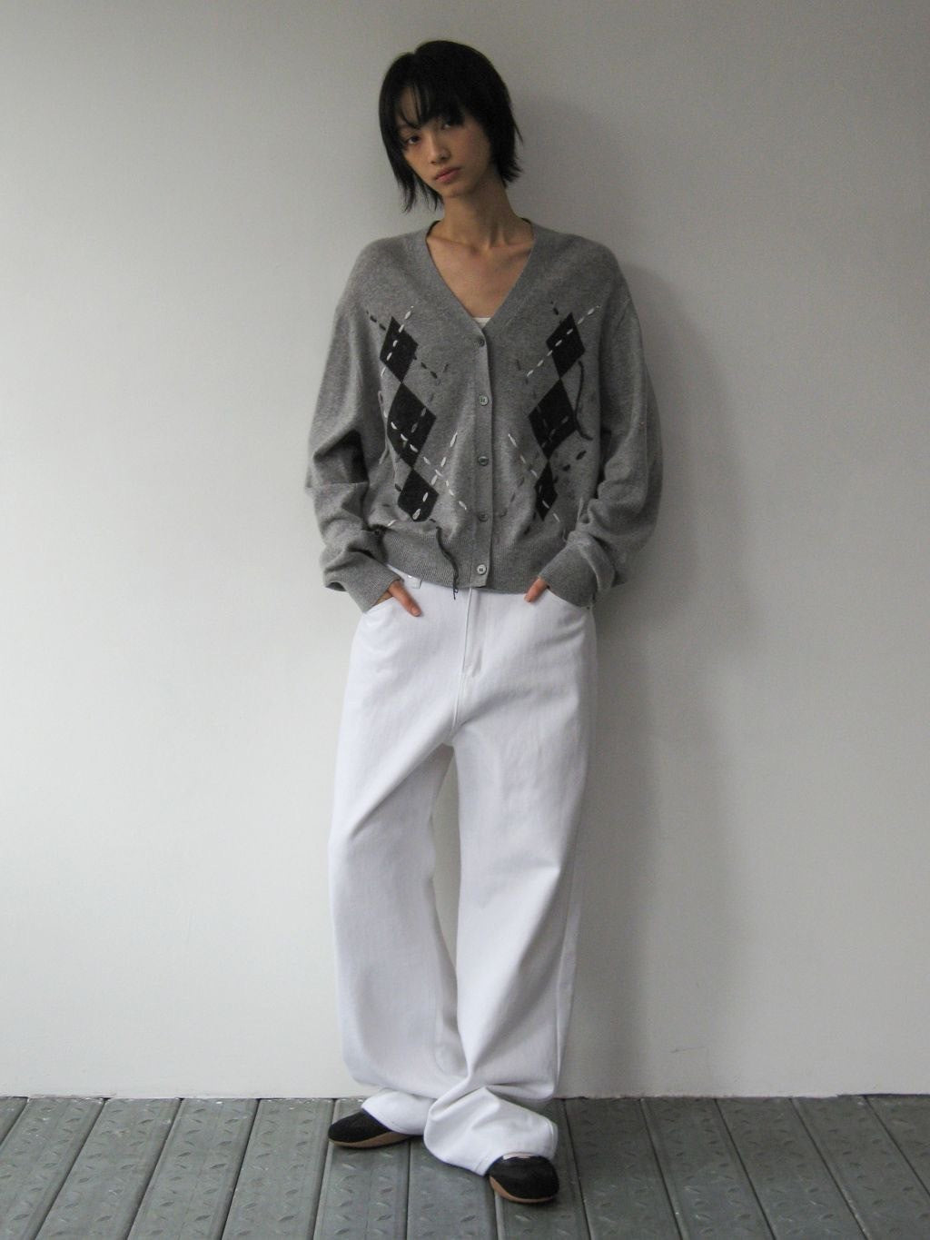 【ROCK CAKE】Argyle Stitch Knit Cardigan