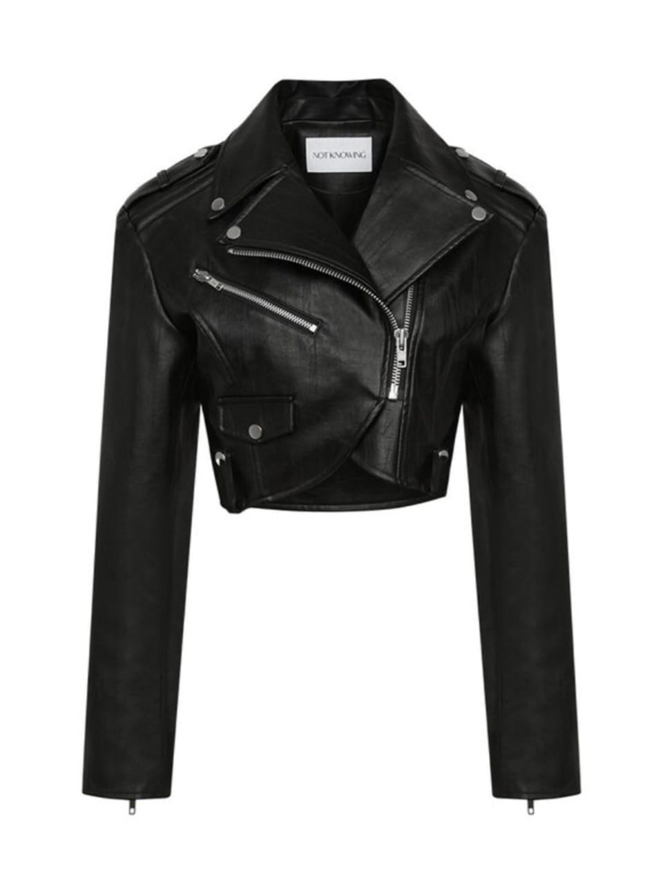 【NOT KNOWING】Curved Crop Rider Jacket / 【ノットノーイング】カーブクロップライダースジャケット