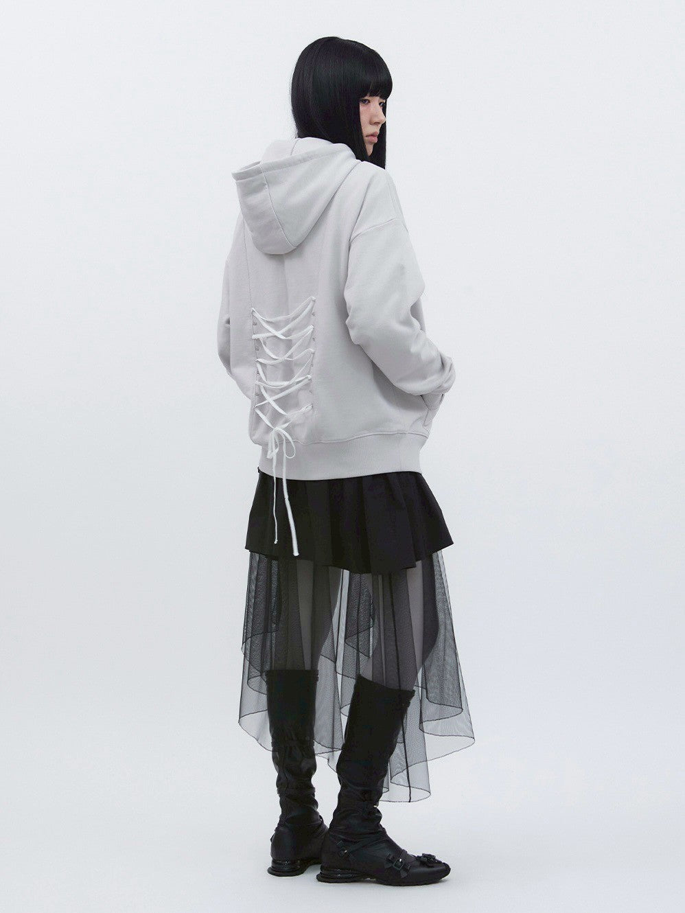 【TUOMIO】LACE UP HOOD ZIP-UP