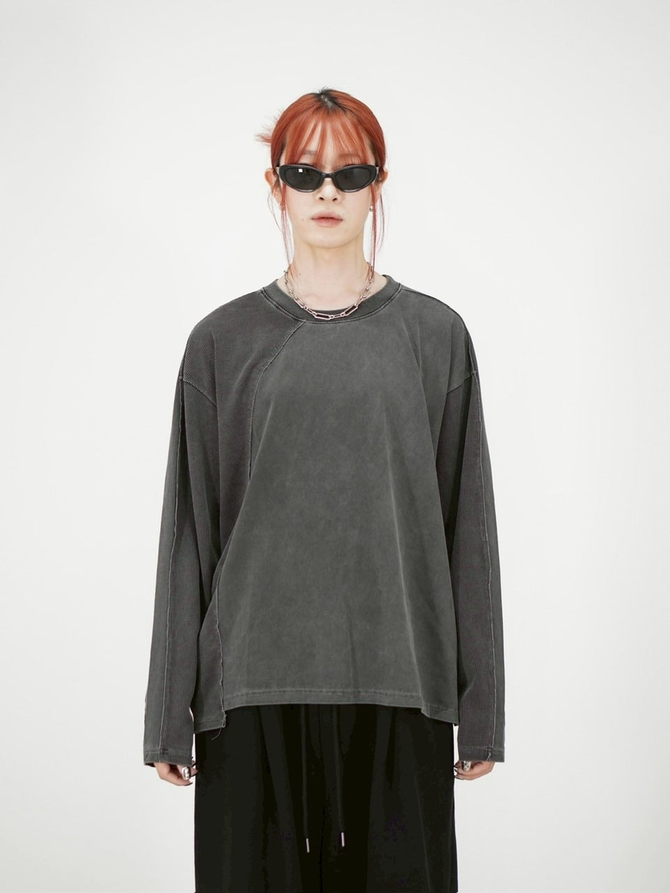 受注制【Chikashitsu +】switching waffle long sleeve (3color)