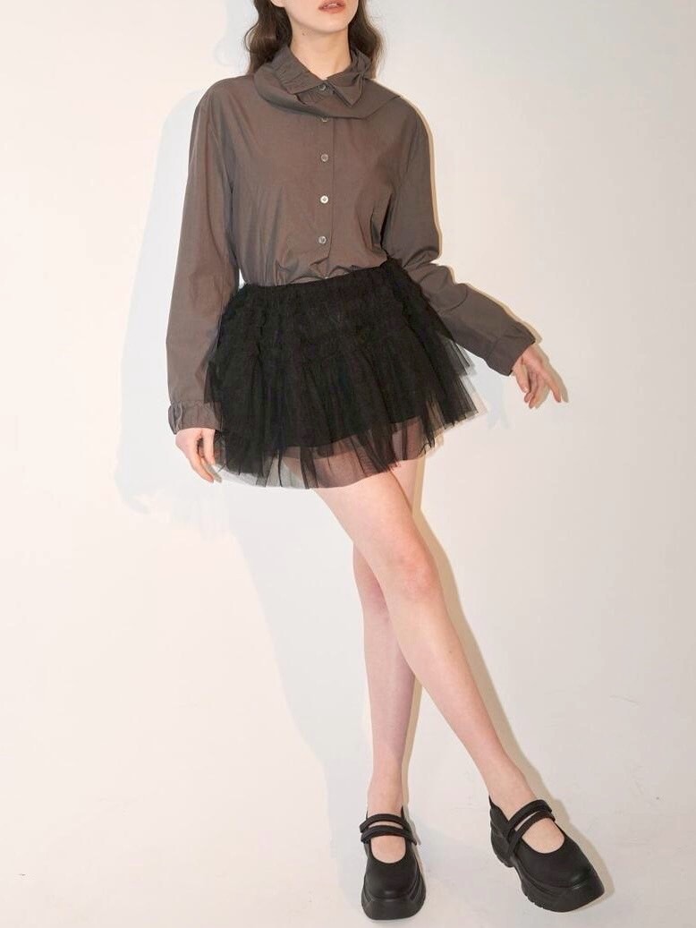 【ODDONEOUT】TUCKING MASH SKIRT / 【オッドワンアウト】タッキングメッシュフリルレーススカート