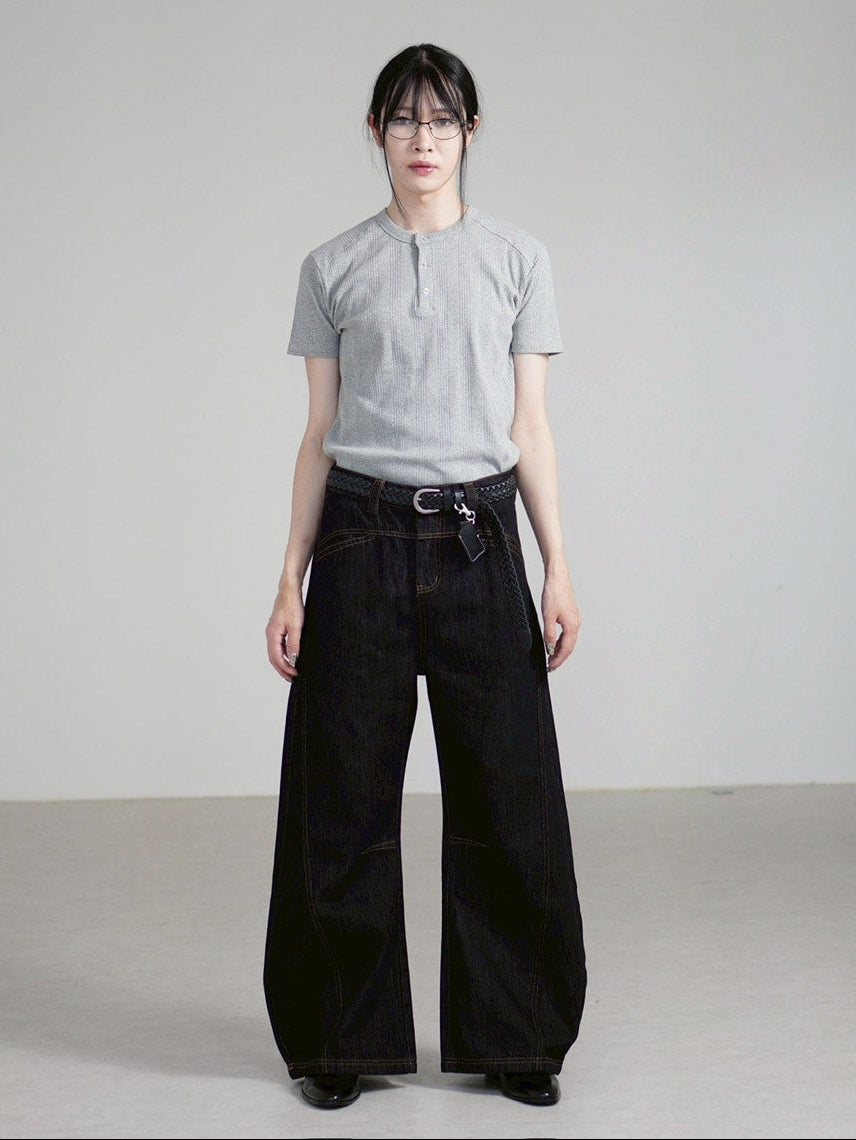 受注制【Chikashitsu +】henley neck half sleeve tee (3color