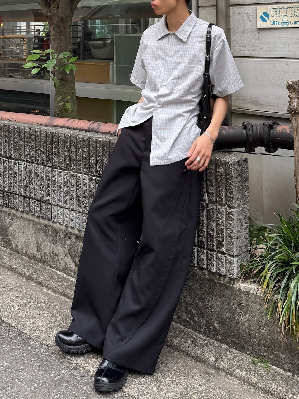 東京店WEB限定受注制【Chikashitsu +】Open collar check shirt (2color)