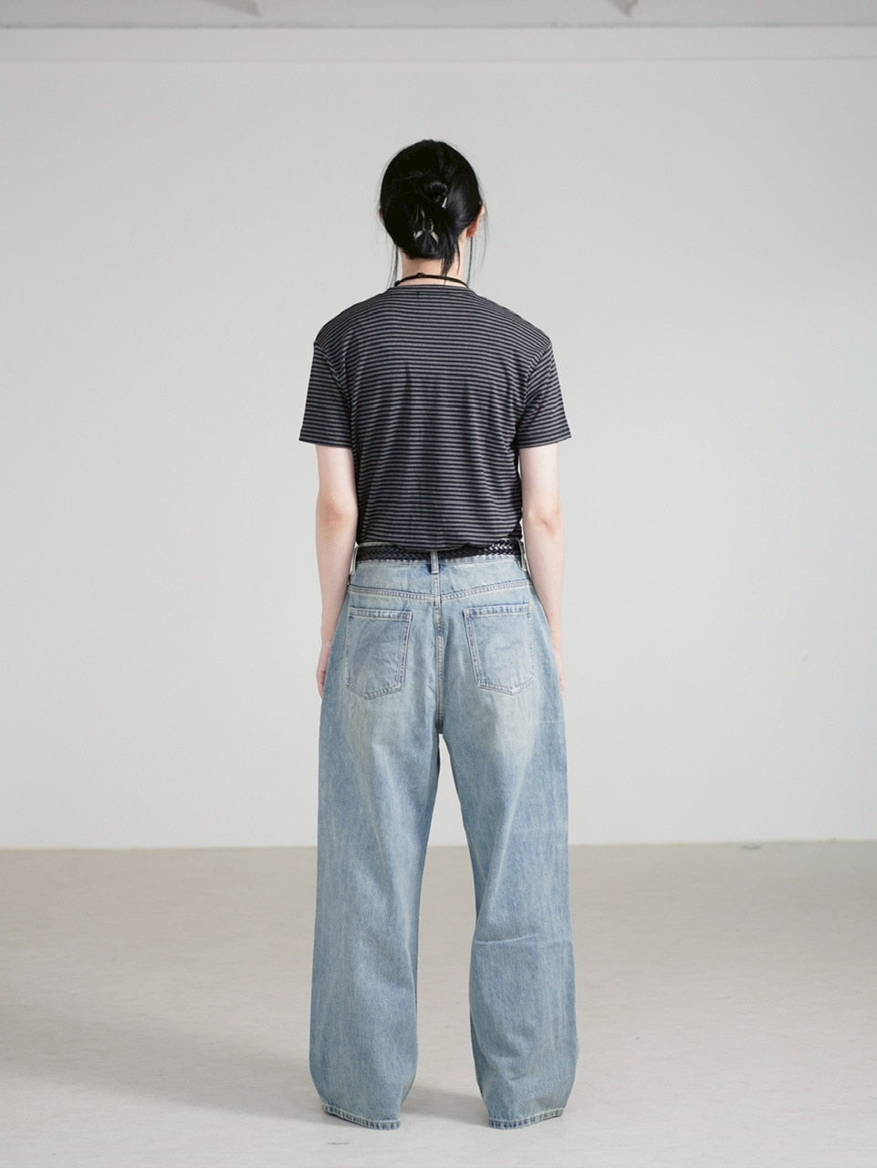 Chikashitsu +】dirty wash semi wide denim (2color