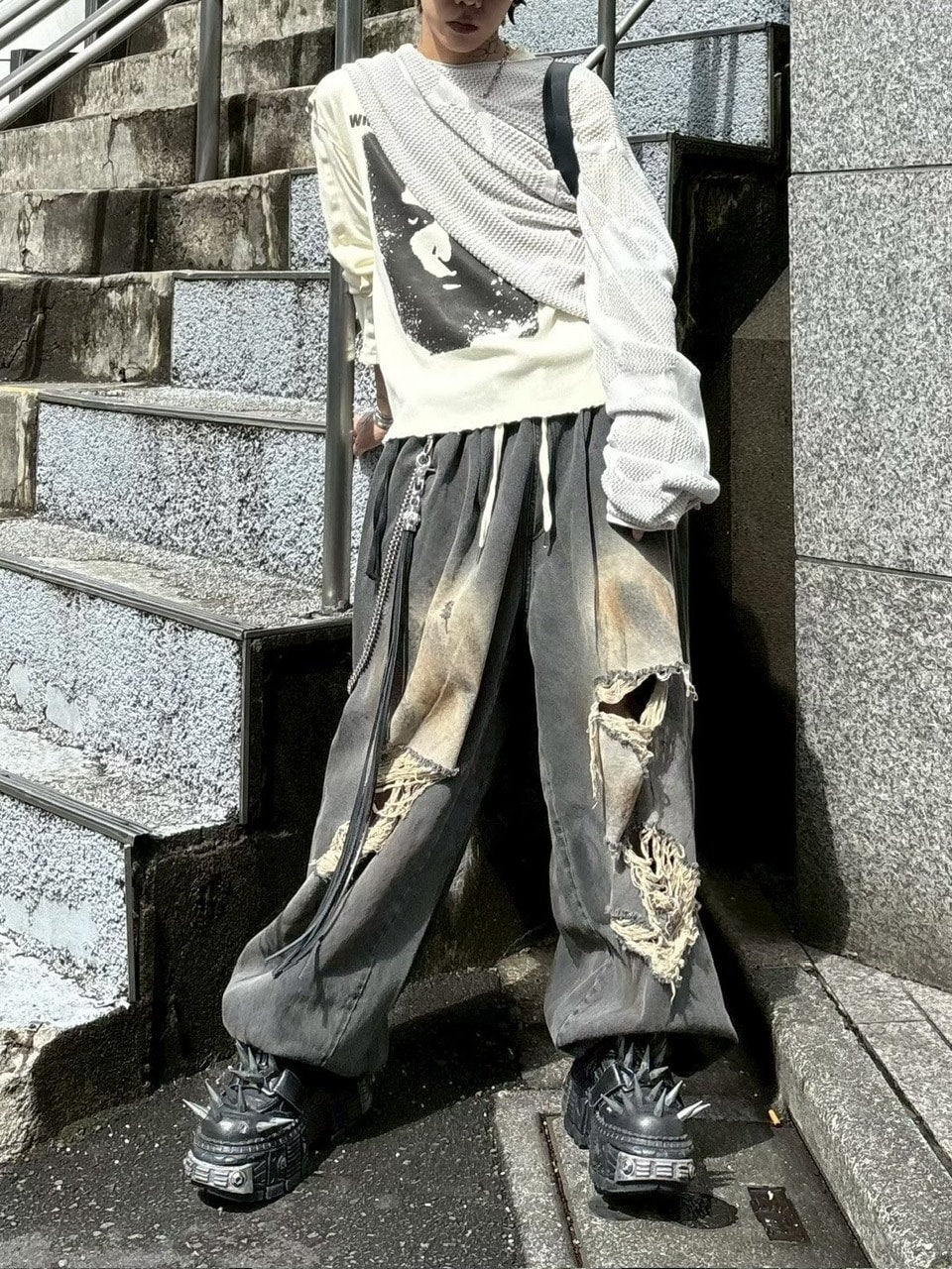 受注制【Never mind the XU】balloon damage denim pants