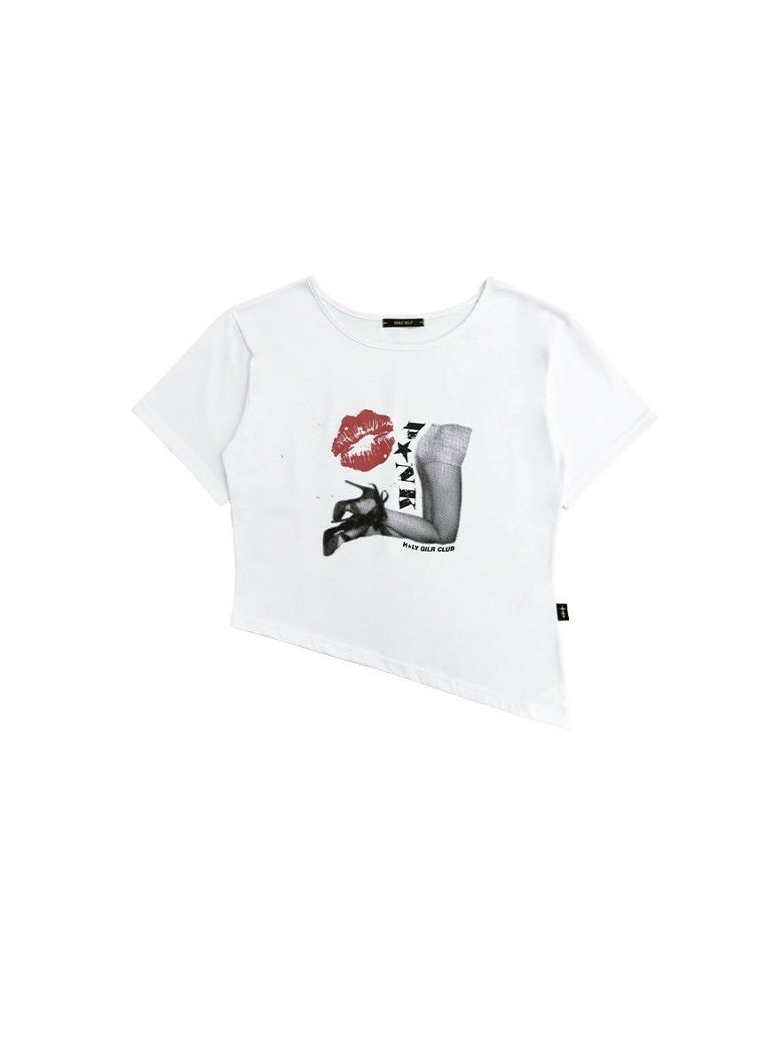 【HOLY NUMBER 7】OFF-SHOULDER PUNK GRAPHICS SHORT-SLEEVED T-SHIRT / 【ホーリーナンバーセブン】オフショルダープリント半袖Tシャツ