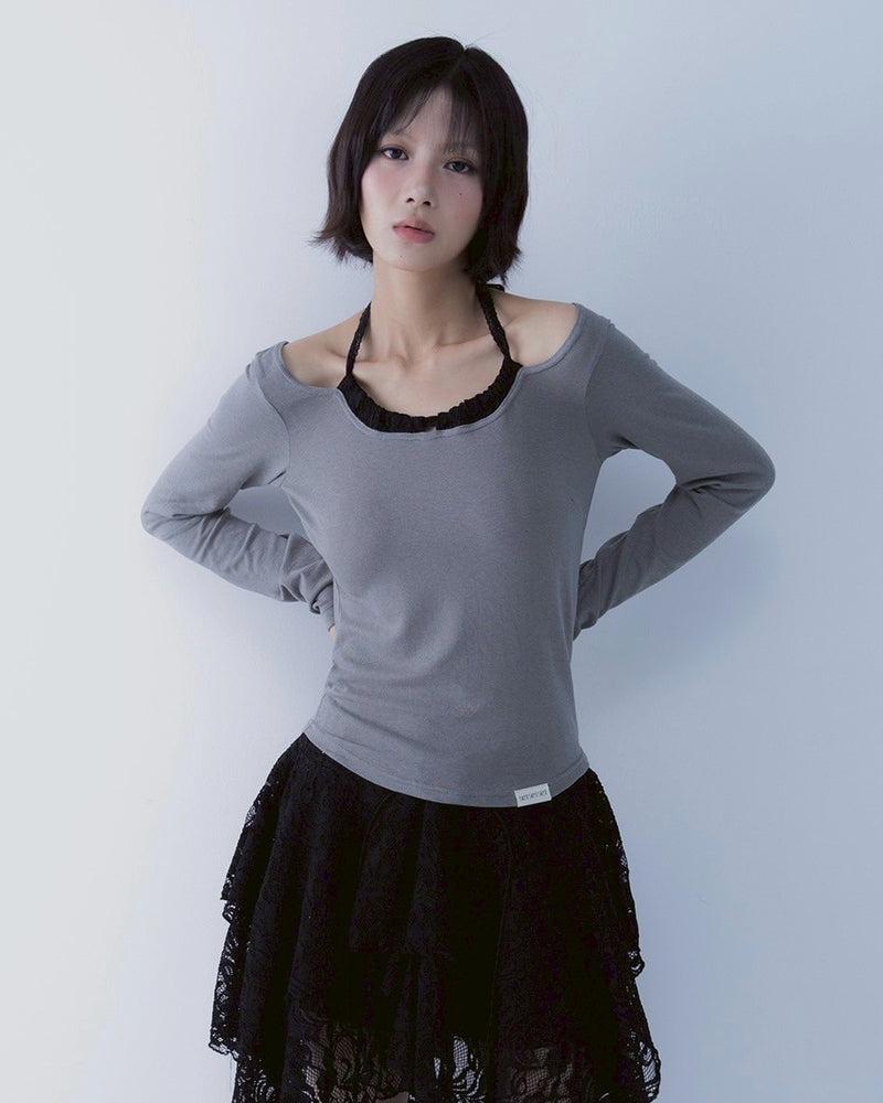 【SETSETSET】LACE HALTERNECK TEE
