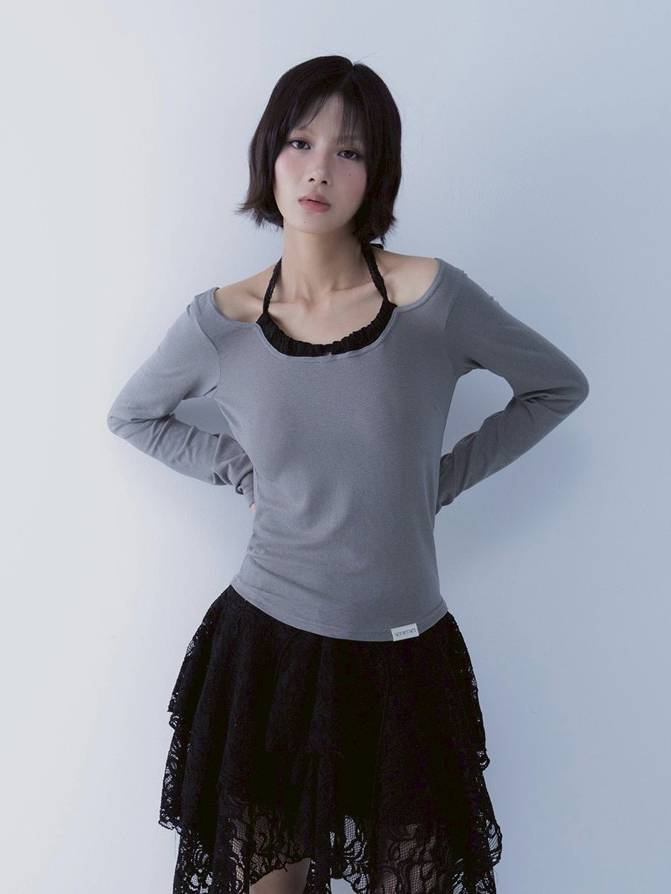 【SETSETSET】LACE HALTERNECK TEE