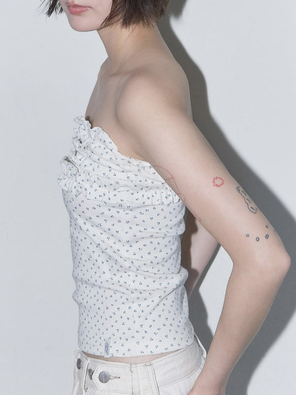 【FANCY CLUB】FLOWER FRILL TUBE TOP / 【ファンシークラブ】フラワーフリルチューブトップ