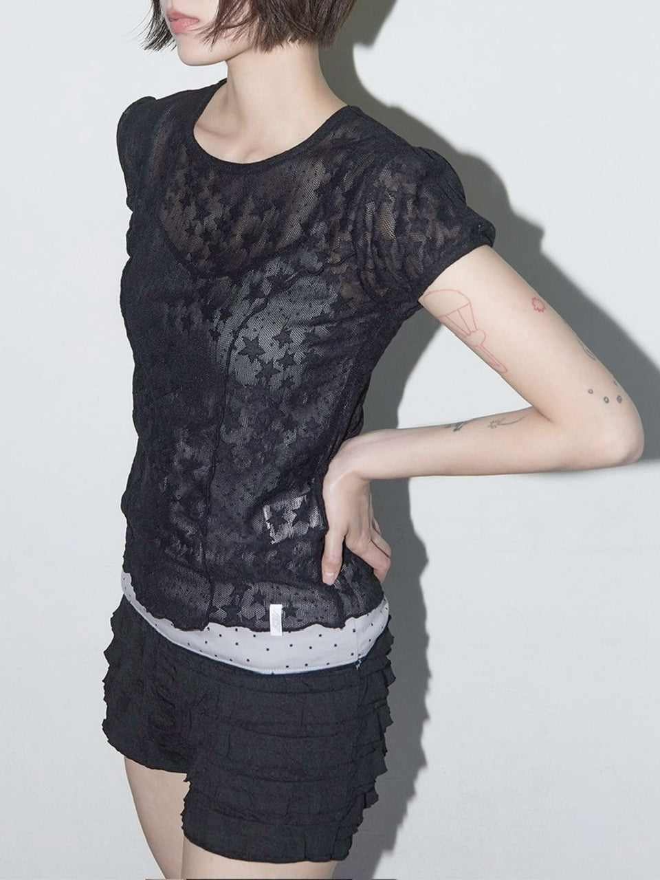 【FANCY CLUB】Wave Puff Lace Tee
