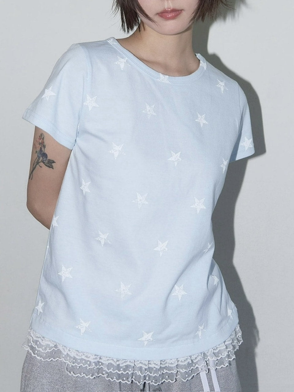 【FANCY CLUB】Lace Star Layered Tee / 【ファンシークラブ】レーススターレイヤード半袖Tシャツ