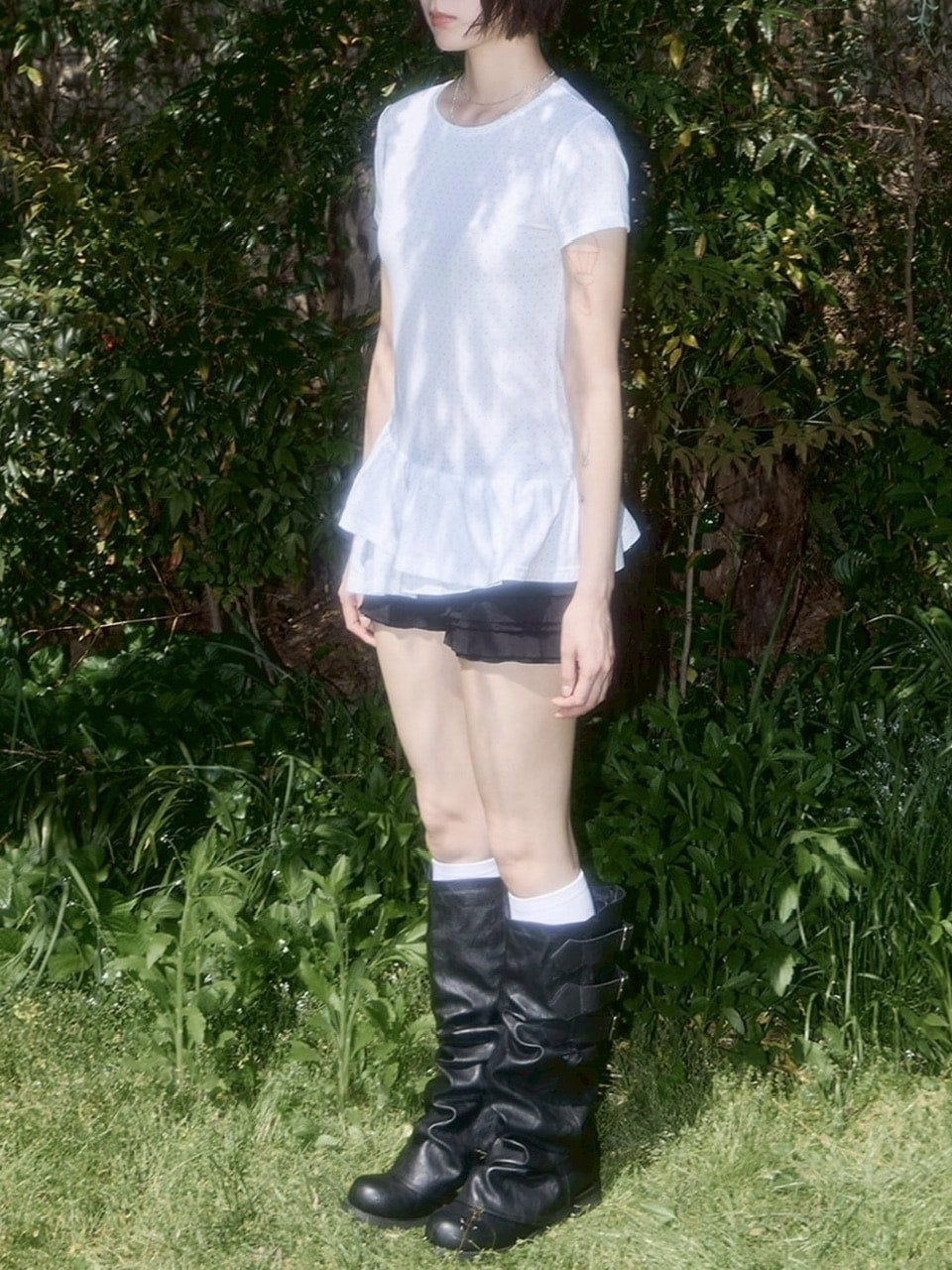 【FANCY CLUB】Frill Layered Dot Tee / フリルレイヤードドット半袖Tシャツ
