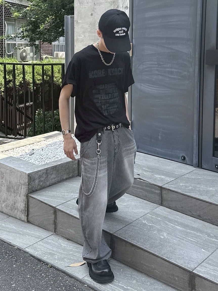 受注制【nmtc +】stripe wash wide denim pants (2color) / 【エヌエムティーシープラス】ストライプボーダーウォッシュワイドデニムパンツ