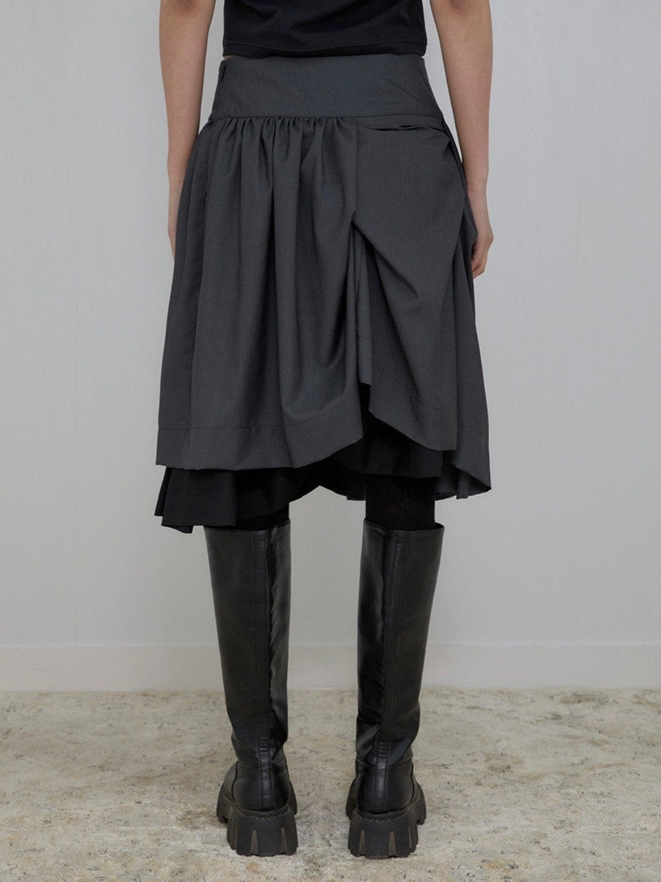 【FLAREUP】Asymmetrical Draped Midi Skirt
