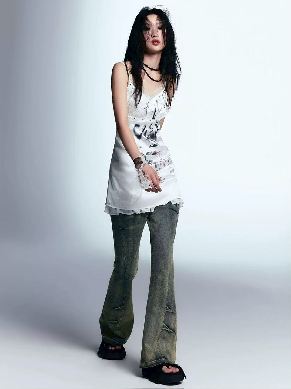 【Cest Nous】Satin Studded Camisole Dress / 【セヌー】サテンスタッズキャミワンピース