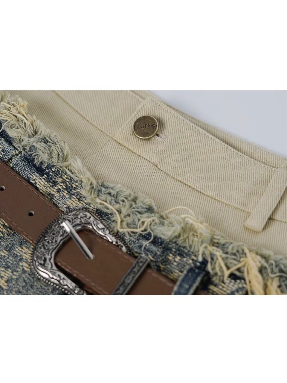 【Cest Nous】Belted Denim Pleated Skirt