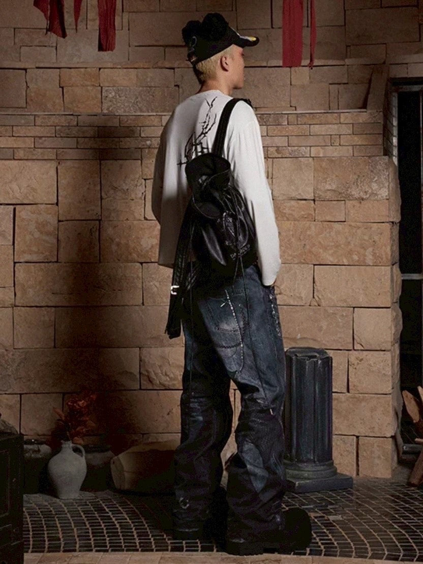 【DND4DES】CHAIN LACE PATCHWORK FLARED JEANS