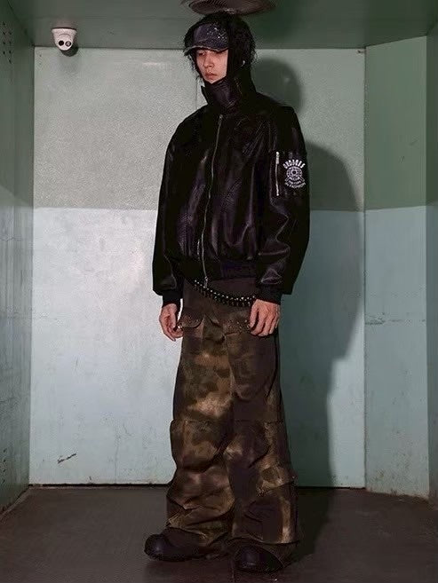 【DND4DES】CAMO DISTRESSED OVERSIZE CARGO PANTS